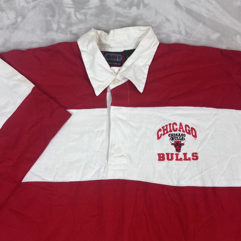 Vintage Chicago Bulls Shirt Mens Large Rugby Striped Preppy Sporty Ivy League